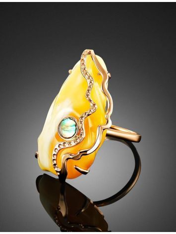 Golden Amber Adjustable Ring With Nacre The Atlantis, Ring Size: Adjustable, image , picture 2