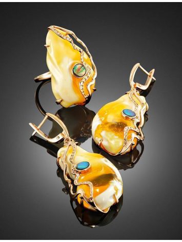 Golden Amber Adjustable Ring With Nacre The Atlantis, Ring Size: Adjustable, image , picture 4