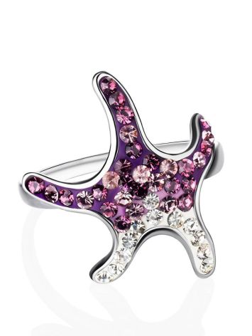 Silver Star Shaped Ring With Purple And White Crystals The Jungle, Ring Size: 9 / 19, image , picture 3