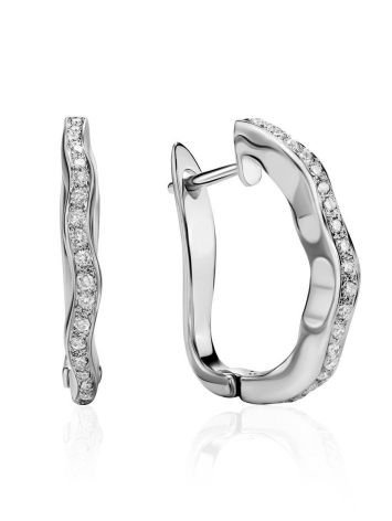 White Gold Earrings With Diamond Rows, image 