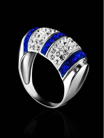 Silver Cocktail Ring With Blue And White Crystals The Eclat, Ring Size: 7 / 17.5, image , picture 2