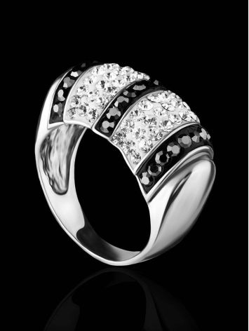Sterling Silver Cocktail Ring With Black And White Crystals The Eclat, Ring Size: 6 / 16.5, image , picture 2