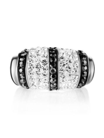 Sterling Silver Cocktail Ring With Black And White Crystals The Eclat, Ring Size: 6 / 16.5, image , picture 4
