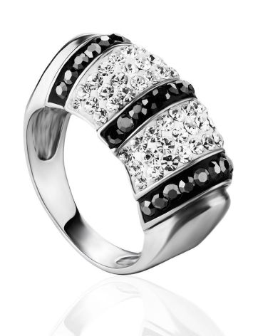 Sterling Silver Cocktail Ring With Black And White Crystals The Eclat, Ring Size: 6 / 16.5, image 