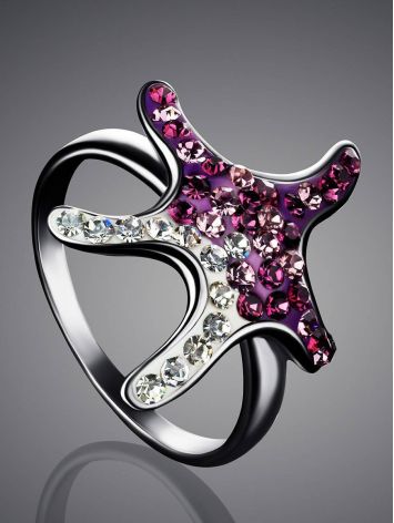 Silver Star Shaped Ring With Purple And White Crystals The Jungle, Ring Size: 9 / 19, image , picture 2