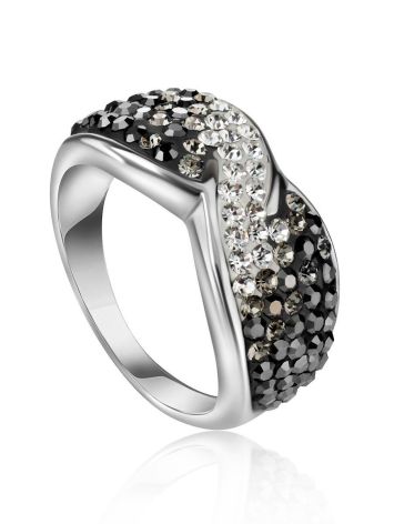 Black And White Crystal Twisted Ring In Sterling Silver The Eclat, Ring Size: 8.5 / 18.5, image 