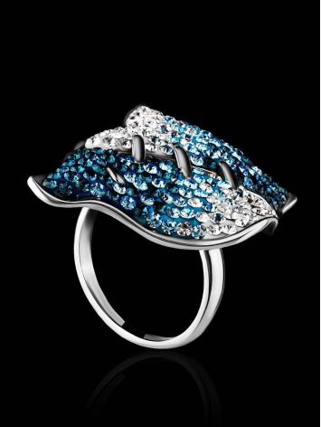 Silver Cocktail Ring With Blue And White Crystals The Eclat, Ring Size: 8.5 / 18.5, image , picture 2