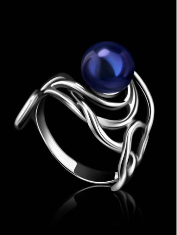 Voluptuous Silver Cocktail Ring With Deep Purple Cultured Pearl The Serene, Ring Size: 6 / 16.5, image , picture 2