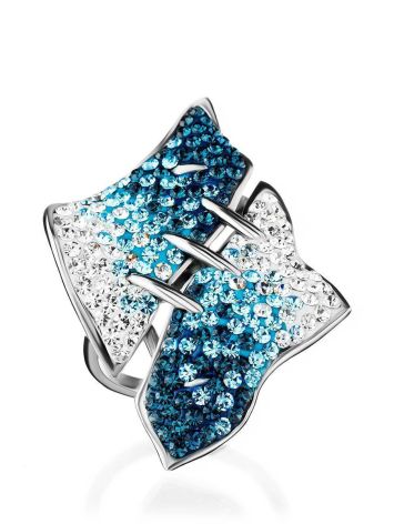 Silver Cocktail Ring With Blue And White Crystals The Eclat, Ring Size: 8.5 / 18.5, image , picture 4