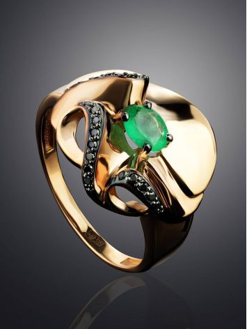 Golden Cocktail Ring With Emerald And Black Diamonds The Oasis, Ring Size: 9 / 19, image , picture 2