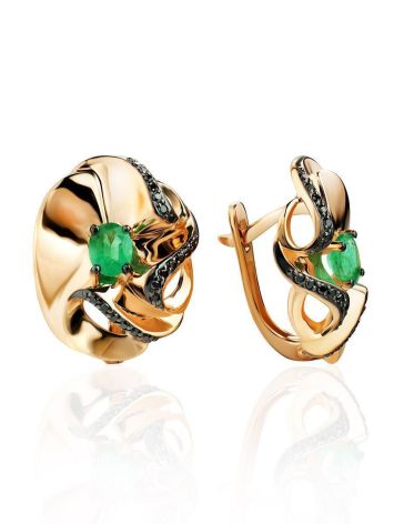 Bold Golden Earrings With Emeralds And Black Diamonds The Oasis, image 