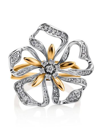 White Gold Floral Ring With Diamonds, Ring Size: 6.5 / 17, image , picture 3