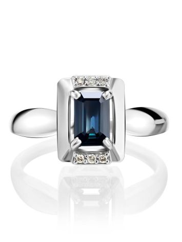 White Gold Ring With Sapphire Centerstone And Diamonds The Mermaid, Ring Size: 6 / 16.5, image , picture 3
