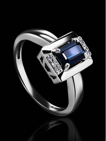 White Gold Ring With Sapphire Centerstone And Diamonds The Mermaid, Ring Size: 6 / 16.5, image , picture 2