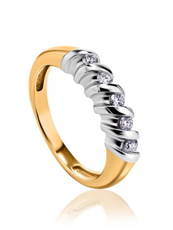 Trendy Golden Ring With White Diamonds, Ring Size: 6 / 16.5, image 