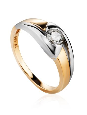 Golden Ring With Solitaire Diamond, Ring Size: 7 / 17.5, image 