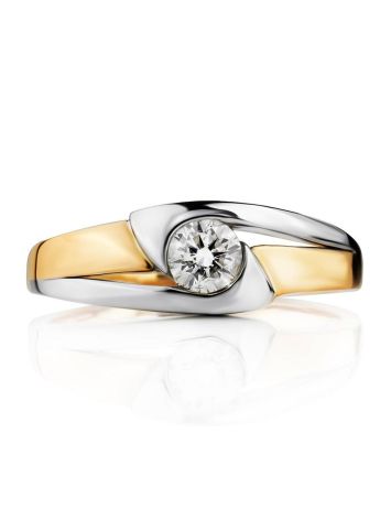 Golden Ring With Solitaire Diamond, Ring Size: 7 / 17.5, image , picture 3