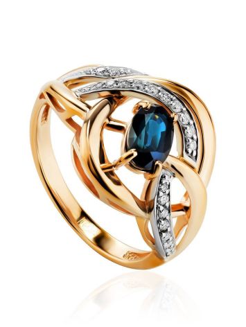 Golden Cocktail Ring With Diamonds And Sapphire The Mermaid, Ring Size: 6.5 / 17, image 