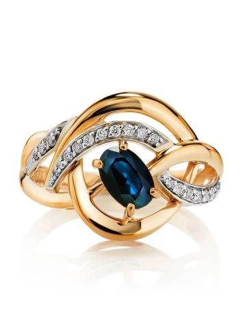 Golden Cocktail Ring With Diamonds And Sapphire The Mermaid, Ring Size: 6.5 / 17, image , picture 3