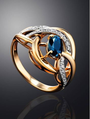 Golden Cocktail Ring With Diamonds And Sapphire The Mermaid, Ring Size: 6.5 / 17, image , picture 2