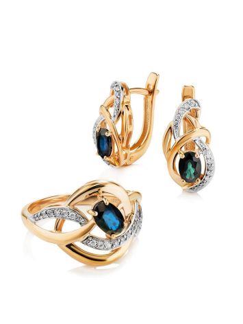 Golden Cocktail Ring With Diamonds And Sapphire The Mermaid, Ring Size: 6.5 / 17, image , picture 4