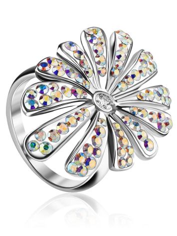 Silver Floral Ring With Chameleon Colored Crystals The Eclat, Ring Size: 5.5 / 16, image 