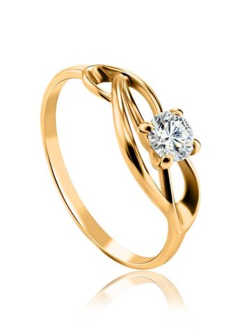 Refined Golden Ring With Solitaire White Diamond, Ring Size: 8 / 18, image 