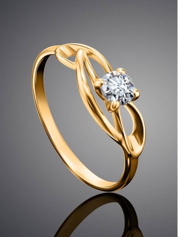 Refined Golden Ring With Solitaire White Diamond, Ring Size: 8 / 18, image , picture 2