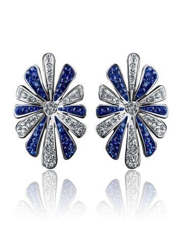 Silver Floral Earrings With Blue And White Crystals The Eclat, image , picture 4