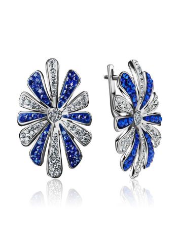 Silver Floral Earrings With Blue And White Crystals The Eclat, image 