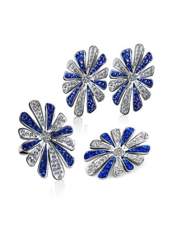 Silver Floral Earrings With Blue And White Crystals The Eclat, image , picture 6