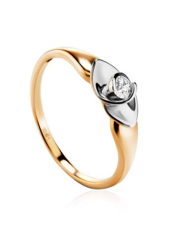 Golden Ring With White Diamond Centerpiece, Ring Size: 6.5 / 17, image 