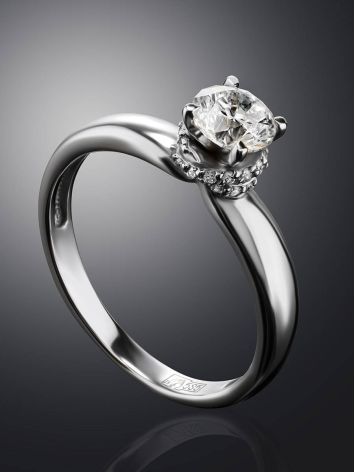 White Gold Ring With Solitaire Diamond And 26 Small Diamonds, Ring Size: 6 / 16.5, image , picture 2