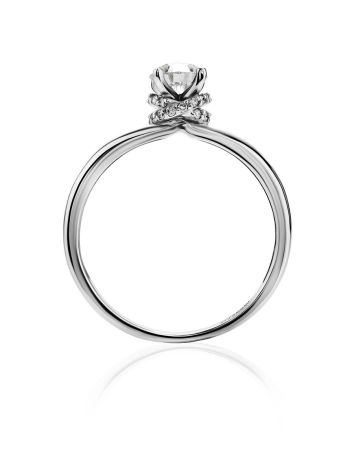 White Gold Ring With Solitaire Diamond And 26 Small Diamonds, Ring Size: 6 / 16.5, image , picture 3