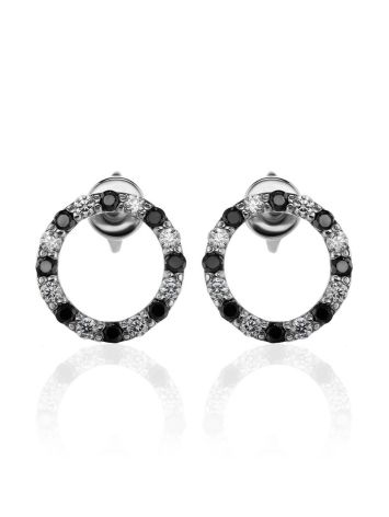 Round Silver Studs With Black And White Crystals The Aurora, image , picture 4