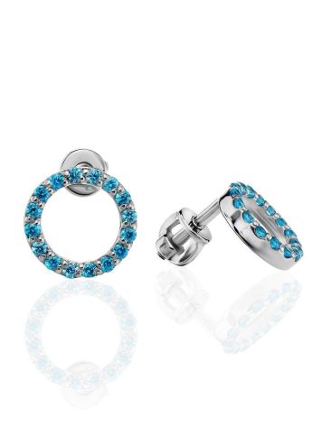 Round Silver Studs With Light Blue Crystals The Aurora, image 
