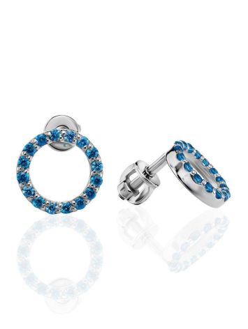 Round Silver Studs With Blue Crystals The Aurora, image 
