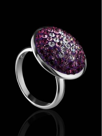 Round Silver Ring With Purple Crystals The Eclat, Ring Size: 5.5 / 16, image , picture 2