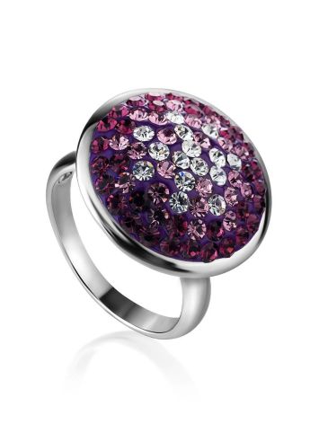 Round Silver Ring With Purple Crystals The Eclat, Ring Size: 5.5 / 16, image 