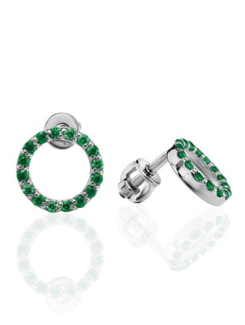 Round Green Crystal Silver Studs The Aurora, image 