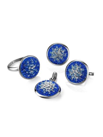 Round Silver Earrings With Blue Crystals The Eclat, image , picture 5