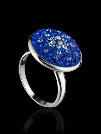 Round Silver Ring With Blue Crystals The Eclat, Ring Size: 5.5 / 16, image , picture 2