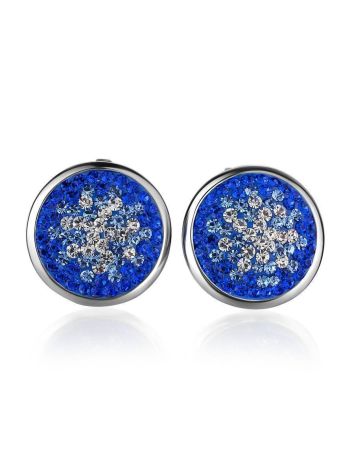 Round Silver Earrings With Blue Crystals The Eclat, image , picture 3