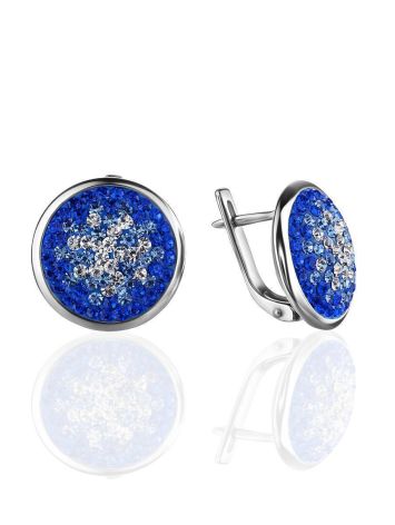 Round Silver Earrings With Blue Crystals The Eclat, image 