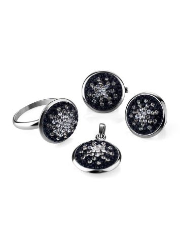 Round Sterling Silver Earrings With Black And White Crystals The Eclat, image , picture 4