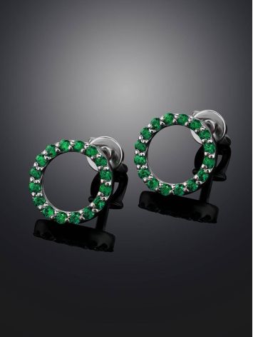 Round Green Crystal Silver Studs The Aurora, image , picture 2
