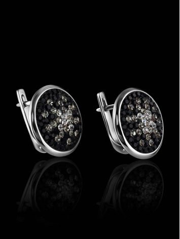 Round Sterling Silver Earrings With Black And White Crystals The Eclat, image , picture 2