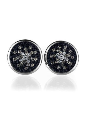 Round Sterling Silver Earrings With Black And White Crystals The Eclat, image , picture 3