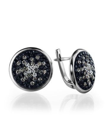 Round Sterling Silver Earrings With Black And White Crystals The Eclat, image 