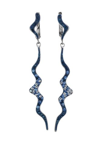 Sterling Silver Dangle Earrings With Blue Crystals The Jungle, image 
